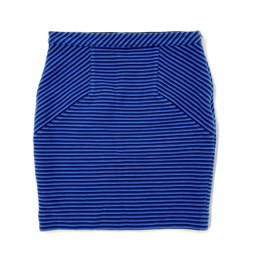 Ann Taylor Pencil Skirt Womens Size 4 Blue Black Striped Stretch Waist Mini‎